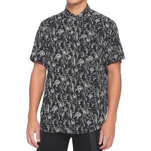 Hot Topic Black White Woven Mushroom Button-Up Hot Topic‎ Small